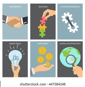 Business concept poster set. flat design.background , backdrop or poster.  layout template in A4 size. vector illustration