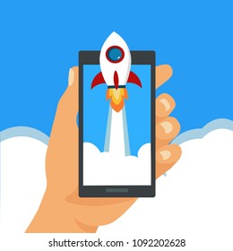 Business concept for project startup. Rocket launch.