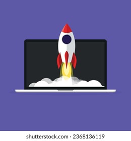 Business concept for project startup. Rocket launch. Rocket launch vector ship begin challenge startup. Start project rocket launch flat concept. Landing page. Mobile app, web banner.