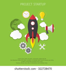 Business concept for project startup. Rocket launch.