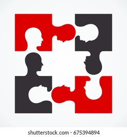 Business concept puzzles with human profile. Flat vector cartoon illustration. Objects isolated on a white background.