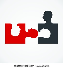Business concept puzzles with human profile. Flat vector cartoon illustration. Objects isolated on a white background.