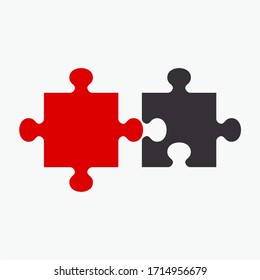 Business concept puzzles. Two red and black pieces. Flat vector cartoon illustration. Objects isolated on a white background.