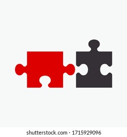Business concept puzzles. Two red and black pieces. Flat vector cartoon illustration. Objects isolated on a white background.