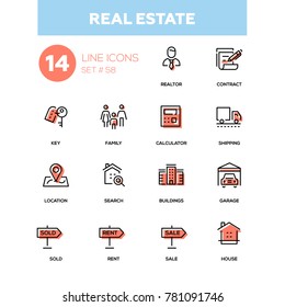 Business concept, real estate - line design icons set