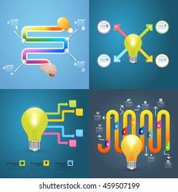 Business Concept Realistic Bulb and Numbered Infographics Set