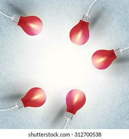 Business Concept Red Colors Realistic Bulbs Vector Grunge Background 