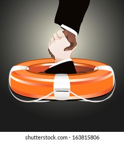 Business concept Red life buoy with hands 