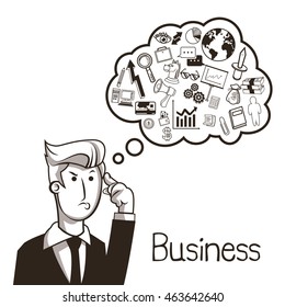 Business concept represented by businessman ideas and icon set. Black and White colors. Draw and isolated illustration. 