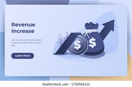 Business Concept, Revenue Increase. High Interest Rate, Income Growth, Budget Profit, Financial Fund Growth, Finance Growth Vision, Return On Investmen Landing Page. Flat Design, Vector Illustration