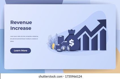 Business Concept, Revenue Increase. High Interest Rate, Income Growth, Budget Profit, Financial Fund Growth, Finance Growth Vision, Return On Investmen Landing Page. Flat Design, Vector Illustration