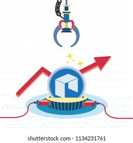 Business concept of Robotic Claw and Digital cryptocurrency NEO futuristic digital money and technology worldwide network. Abstract background technology. cartoon cute concept. vector, illustration