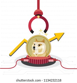 Business concept of Robotic Claw and Digital cryptocurrency Doge coin futuristic digital money and technology worldwide network. Abstract background technology. vector, illustration