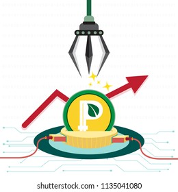 Business concept of Robotic Claw and Digital cryptocurrency Peercoin futuristic digital money and technology worldwide network. Abstract background technology. vector, illustration