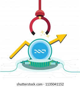 Business concept of Robotic Claw and Digital cryptocurrency Nxt futuristic digital money and technology worldwide network. Abstract background technology. cartoon cute concept. vector,illustration