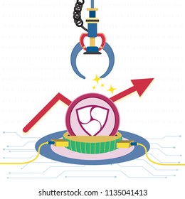 Business concept of Robotic Claw and Digital cryptocurrency NEM futuristic digital money and technology worldwide network. Abstract background technology. cartoon cute concept. vector,illustration
