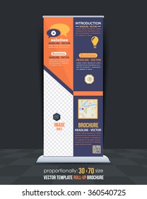 Business Concept Roll-Up Banner Design, Vertical Advertising Vector Template