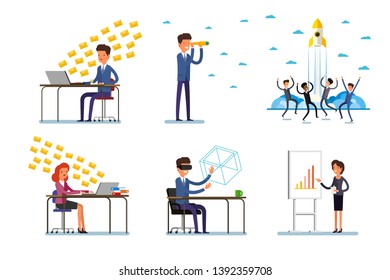 Business concept. Set of business characters working in office. Vector illustration design