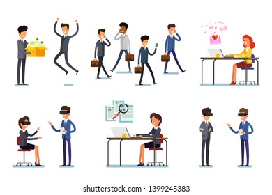 Business concept. Set of business characters working in office. Vector illustration design