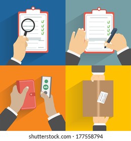 Business concept. Set of hands clients purchasing