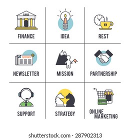 The business concept. Set of icons on white background.