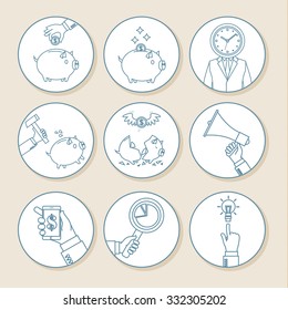 Business concept set in line art. Flat design. Vector illustration