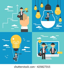 Business concept set. Search of opportunities, leadership, growth and innovation business concept