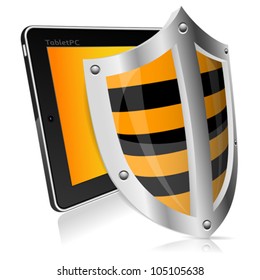 Business concept - Shield protects Tablet PC, vector illustration