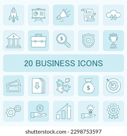 Business concept simple color line icons set.  briefcase, presentation, startup, target, goal and other. Vector pack outline symbols for website or mobile app design Pro