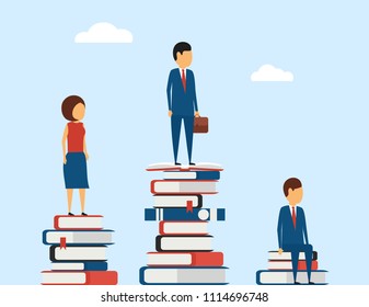 Business concept. In a simple style. Training and development of abilities for successful work in business. In flat style on blue background.