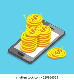 Business concept smartphone and money coins