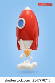 Business concept. Space rocket start 3d vector icon