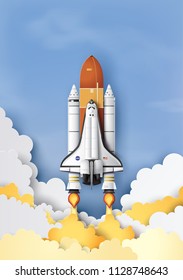  business concept space shuttle launch to the sky , Paper art and craft stlye.