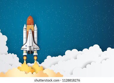  business concept space shuttle launch to the sky , Paper art and craft stlye.