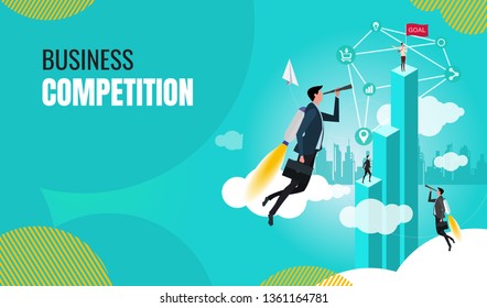 Business concept. Startup concept Business experts create new business models.Businessmen flying with rocket engines forward to goal to achieve success