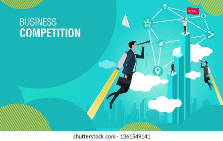 Business concept. Startup concept Business experts create new business models.Businessmen flying with rocket engines forward to goal to achieve success
