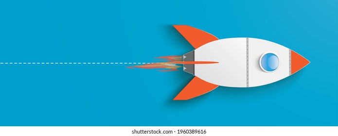 Business concept of the startup with rocket on the blue background. Eps 10 vector file.