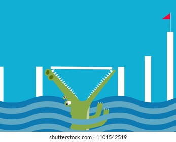 Business concept of steps and goal through crocodile vector illustration, background texture,crocodile is background