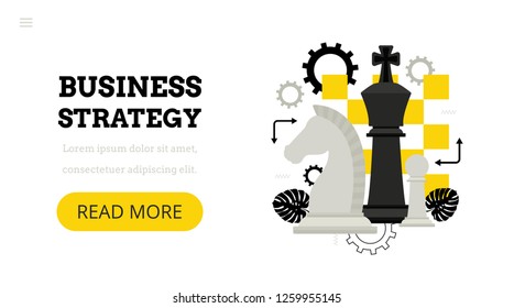 Business concept, strategic planning. Chess game. Strategy.  Landing page template. Modern flat design concept for web design.