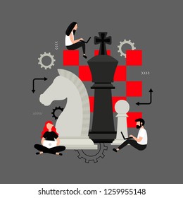  Business concept, strategic planning. Chess game. Strategy.  Flat vector illustration for web  design with people.