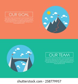 Business concept of success, goals, targets, aims and teamwork. Abstract flat design presentation template. Eps10 vector illustration.