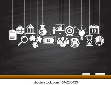 Business Concept. Success idea on backboard. Paper Business Chain. paper chain of various elements. Vector illustration