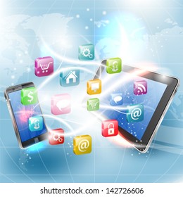 Business Concept with Tablet PC, Smartphone and Application icons, vector illustration