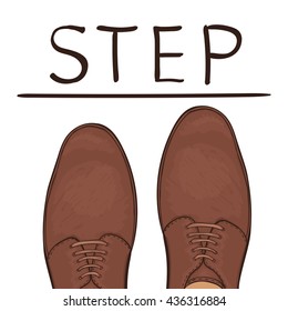 The business concept take the next step. Feet on the road. Vector illustration