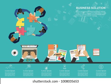 Business concept for business team to analyze the audit to find and solutions to the financial, tax, business data in various fields. Vector illustration.