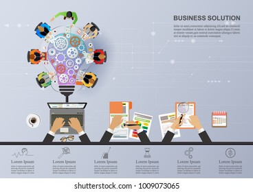 Business-Konzept für Business-Team zu analysieren, die Audit zu finden und Lösungen für die Finanz-, Steuer-, Business-Daten in verschiedenen Bereichen. Vektorgrafik.