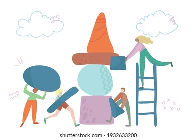 Concepto de negocio. Creación de equipos y trabajo de ilustración vectorial plana. personas que conectan elementos del rompecabezas. trabajo en equipo, cooperación, asociación, socios comerciales, personal de la empresa, cambio de poder
