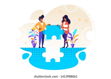 Business concept. Team metaphor. people connecting puzzle elements. Vector illustration flat design style. Symbol of teamwork, cooperation, partnership