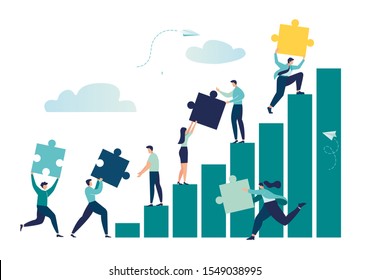 Business concept. Team metaphor. people connecting puzzle elements. Vector illustration flat design style. Symbol of teamwork, cooperation, partnership.