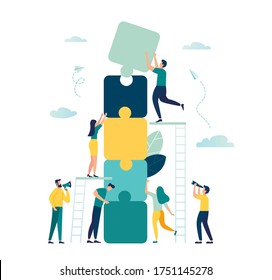 Business concept. Team metaphor. people connecting puzzle elements. Vector illustration flat design style. Symbol of teamwork, cooperation, partnership  vector - Shutterstock ID 1751145278